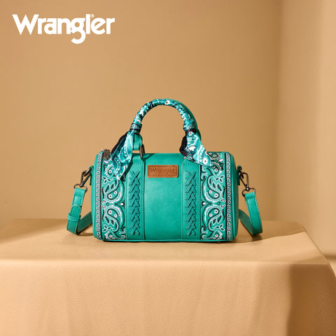 WG331-9012  Wrangler Bandana Paisley Print Barrel Crossbody - Turquoise