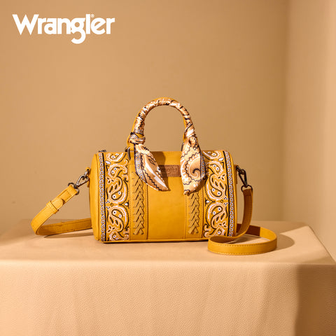 WG331-9012  Wrangler Bandana Paisley Print Barrel Crossbody - Yellow