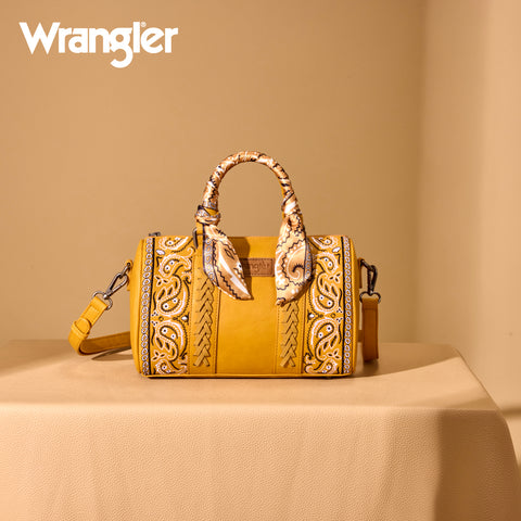 WG331-9012  Wrangler Bandana Paisley Print Barrel Crossbody - Yellow