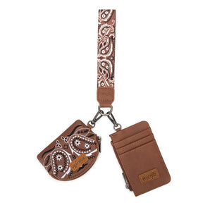 WG331-W0051BR Wrangler Paisley RFID Blocking Card Coin Pouch Set - Brown