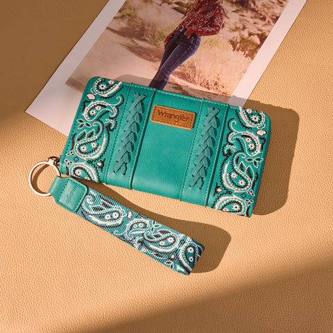 WG331-W115   Wrangler  Bandana Paisley Print  Wallet  -Turquoise