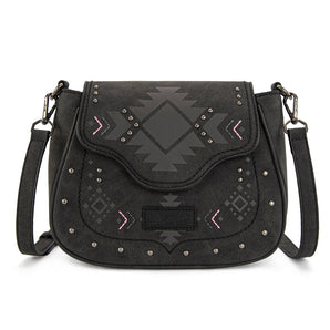 WG333-2003BK Wrangler Aztec Saddle Crossbody Bag - Black