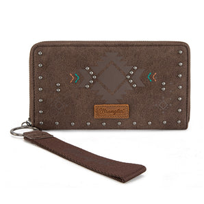 WG333-W006CF Wrangler Aztec Studded Zip-Around Wallet - Coffee