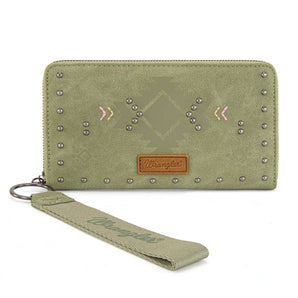 WG333-W006GN Wrangler Aztec Studded Zip-Around Wallet - Green