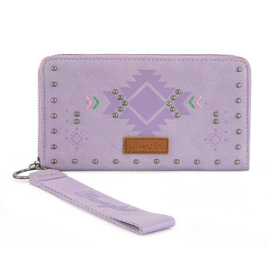WG333-W006PP Wrangler Aztec Studded Zip-Around Wallet - Purple