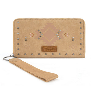 WG333-W006TN Wrangler Aztec Studded Zip-Around Wallet - Tan
