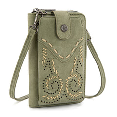 WG337-183  Wrangler Western Stitch RFID Phone Crossbody Wallet/Crossbody -Green