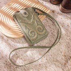 WG337-183  Wrangler Western Stitch RFID Phone Crossbody Wallet/Crossbody -Green