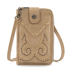 WG337-183  Wrangler Western Stitch RFID Phone Crossbody Wallet/Crossbody - Tan
