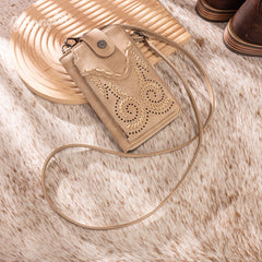 WG337-183  Wrangler Western Stitch RFID Phone Crossbody Wallet/Crossbody - Tan