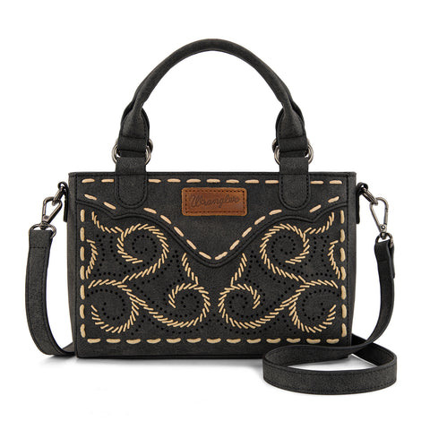 WG337-2003  Wrangler Embroidered Swirl  MIni Satchel/ Crossbody - Black