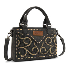 WG337-2003  Wrangler Embroidered Swirl  MIni Satchel/ Crossbody - Black