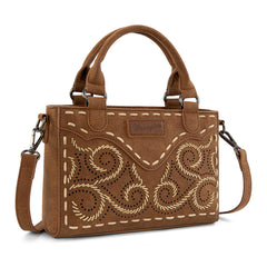 WG337-2003  Wrangler Embroidered Swirl  Mini Satchel/ Crossbody - Brown