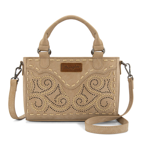 WG337-2003  Wrangler Embroidered Swirl  Mini Satchel/ Crossbody -Tan