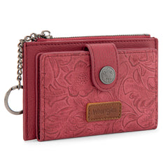 WG338-W099   Wrangler Floral Embossed Bi-fold Wallet with Key Ring -Burgundy