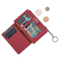 WG338-W099   Wrangler Floral Embossed Bi-fold Wallet with Key Ring -Burgundy