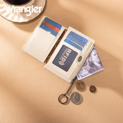 WG338-W099   Wrangler Floral Embossed Bi-fold Wallet with Key Ring - Beige