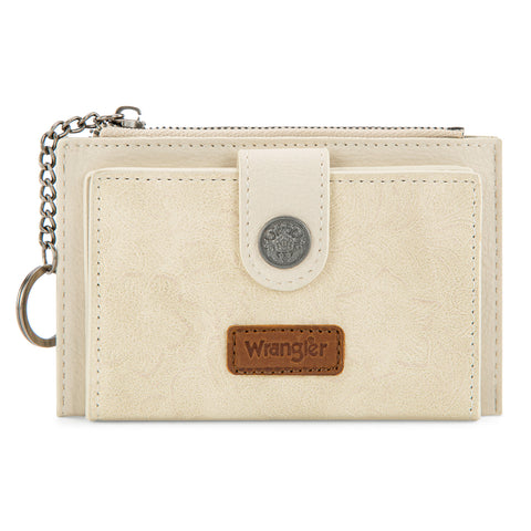 WG338-W099   Wrangler Floral Embossed Bi-fold Wallet with Key Ring - Beige