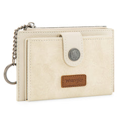 WG338-W099   Wrangler Floral Embossed Bi-fold Wallet with Key Ring - Beige
