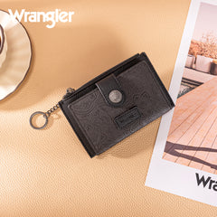 WG338-W099   Wrangler Floral Embossed Bi-fold Wallet with Key Ring - Black