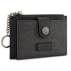 WG338-W099   Wrangler Floral Embossed Bi-fold Wallet with Key Ring - Black