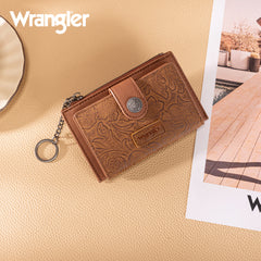 WG338-W099   Wrangler Floral Embossed Bi-fold Wallet with Key Ring - Brown