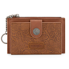 WG338-W099   Wrangler Floral Embossed Bi-fold Wallet with Key Ring - Brown