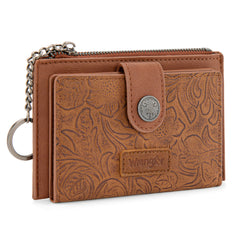 WG338-W099   Wrangler Floral Embossed Bi-fold Wallet with Key Ring - Brown