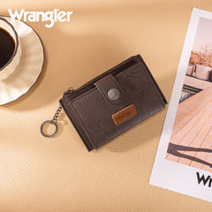 WG338-W099   Wrangler Floral Embossed Bi-fold Wallet with Key Ring -Coffee