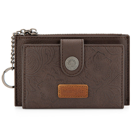 WG338-W099   Wrangler Floral Embossed Bi-fold Wallet with Key Ring -Coffee