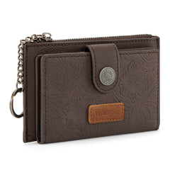 WG338-W099   Wrangler Floral Embossed Bi-fold Wallet with Key Ring -Coffee