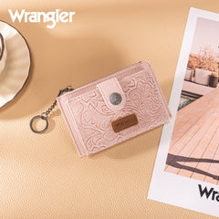 WG338-W099   Wrangler Floral Embossed Bi-fold Wallet with Key Ring - Dark Pink
