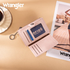 WG338-W099   Wrangler Floral Embossed Bi-fold Wallet with Key Ring - Dark Pink