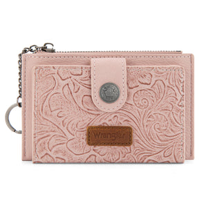 WG338-W099 Wrangler Floral Embossed Bi-fold Wallet with Key Ring - Dark Pink