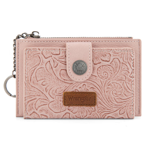 WG338-W099   Wrangler Floral Embossed Bi-fold Wallet with Key Ring - Dark Pink