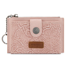 WG338-W099   Wrangler Floral Embossed Bi-fold Wallet with Key Ring - Dark Pink
