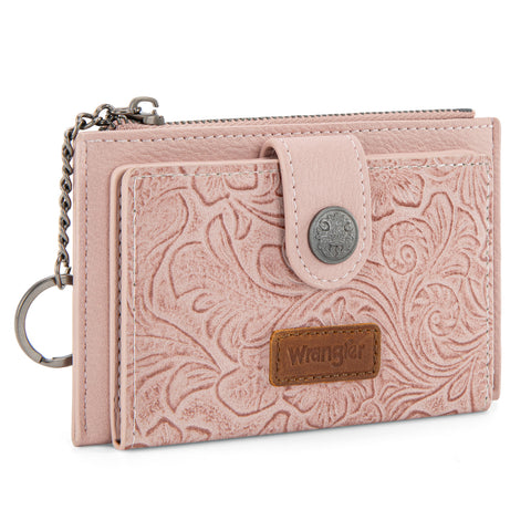WG338-W099   Wrangler Floral Embossed Bi-fold Wallet with Key Ring - Dark Pink