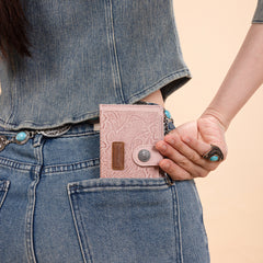 WG338-W099   Wrangler Floral Embossed Bi-fold Wallet with Key Ring - Dark Pink