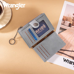 WG338-W099   Wrangler Floral Embossed Bi-fold Wallet with Key Ring -Jean