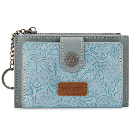 WG338-W099   Wrangler Floral Embossed Bi-fold Wallet with Key Ring -Jean