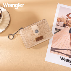 WG338-W099   Wrangler Floral Embossed Bi-fold Wallet with Key Ring -Tan
