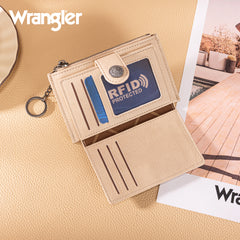 WG338-W099   Wrangler Floral Embossed Bi-fold Wallet with Key Ring -Tan