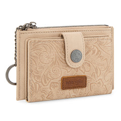 WG338-W099   Wrangler Floral Embossed Bi-fold Wallet with Key Ring -Tan