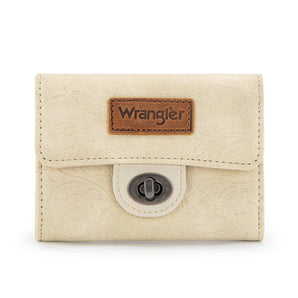 WG338-W100BG Wrangler Floral Embossed RFID Trifold Wallet - Beige