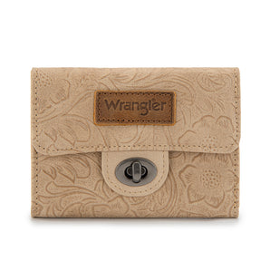 WG338-W100TN Wrangler Floral Embossed RFID Trifold Wallet - Tan