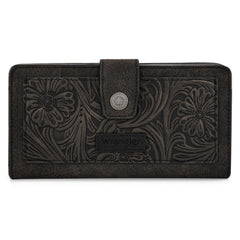 WG339-W080  Wrangler Western Floral Tooled RFID Wallet -Black