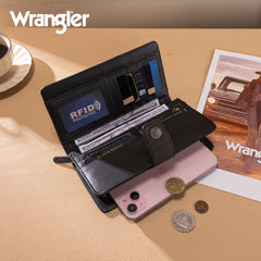 WG339-W080  Wrangler Western Floral Tooled RFID Wallet -Black