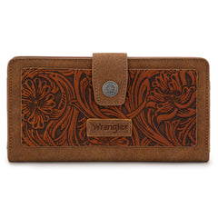WG339-W080  Wrangler Western Floral Tooled RFID Wallet - Brown