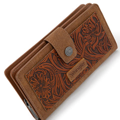 WG339-W080  Wrangler Western Floral Tooled RFID Wallet - Brown