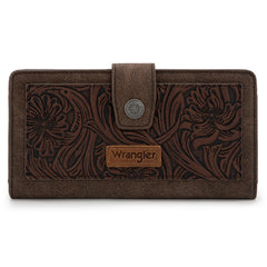 WG339-W080  Wrangler Western Floral Tooled RFID Wallet - Coffee